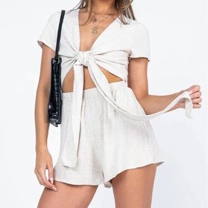 Princess Polly Ragnar Tie Front Romper Beige